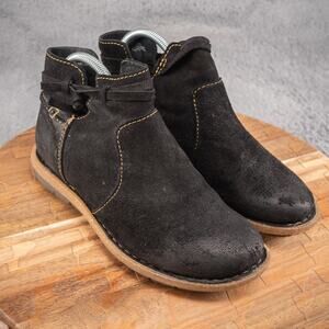 Born Boots Womens Sz 7.5 Black Wynter Suede‎ Leather Distressed side Zip Comfort